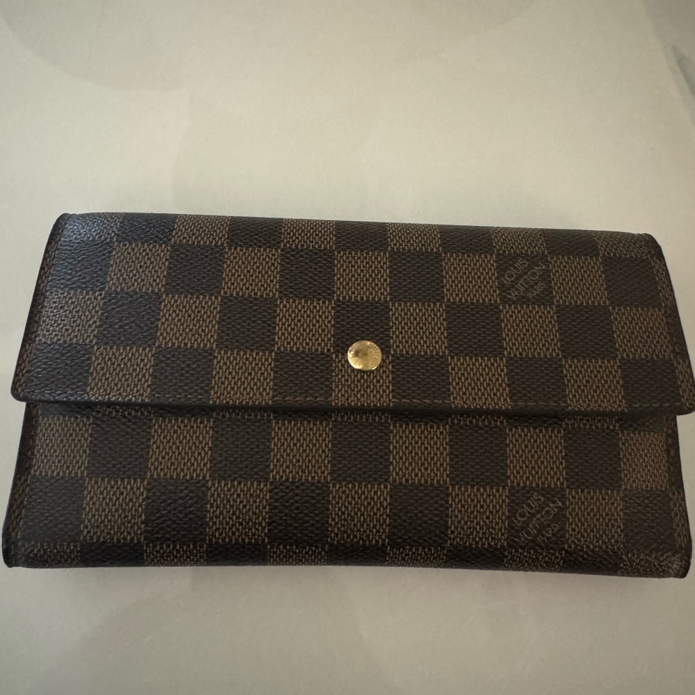 Louis Vuitton Damier Ebene Wallet with Gold Accent